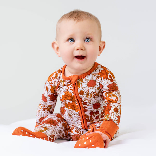 Falling For Florals Baby Bamboo Zipper Romper Pajamas