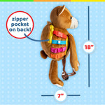 Baby Sensory Backpack features playful bear design, zippers, and buckles for interactive learning.
