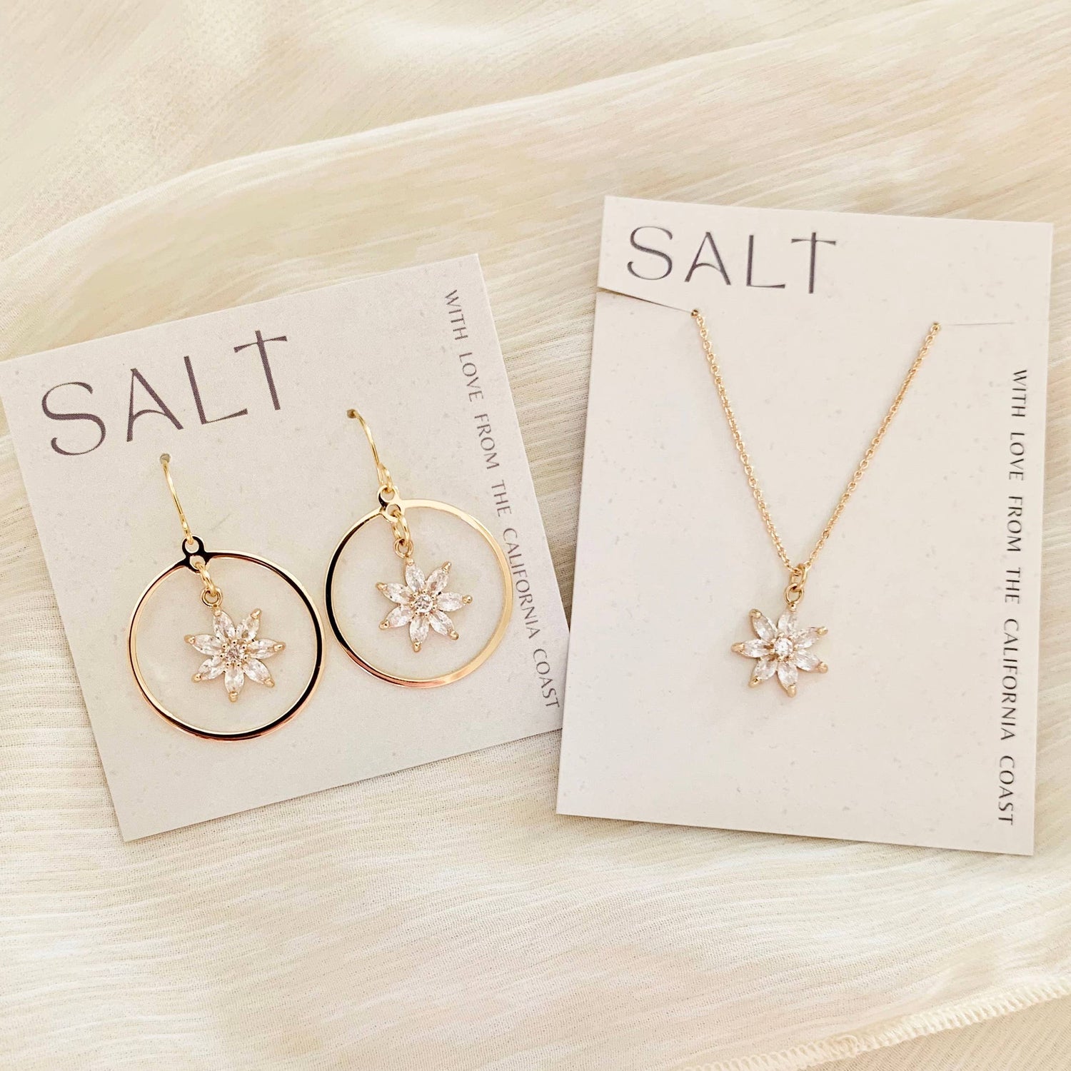 CRYSTAL FLOWER HOOP EARRINGS | gold | sparkly earrings - Savedra James