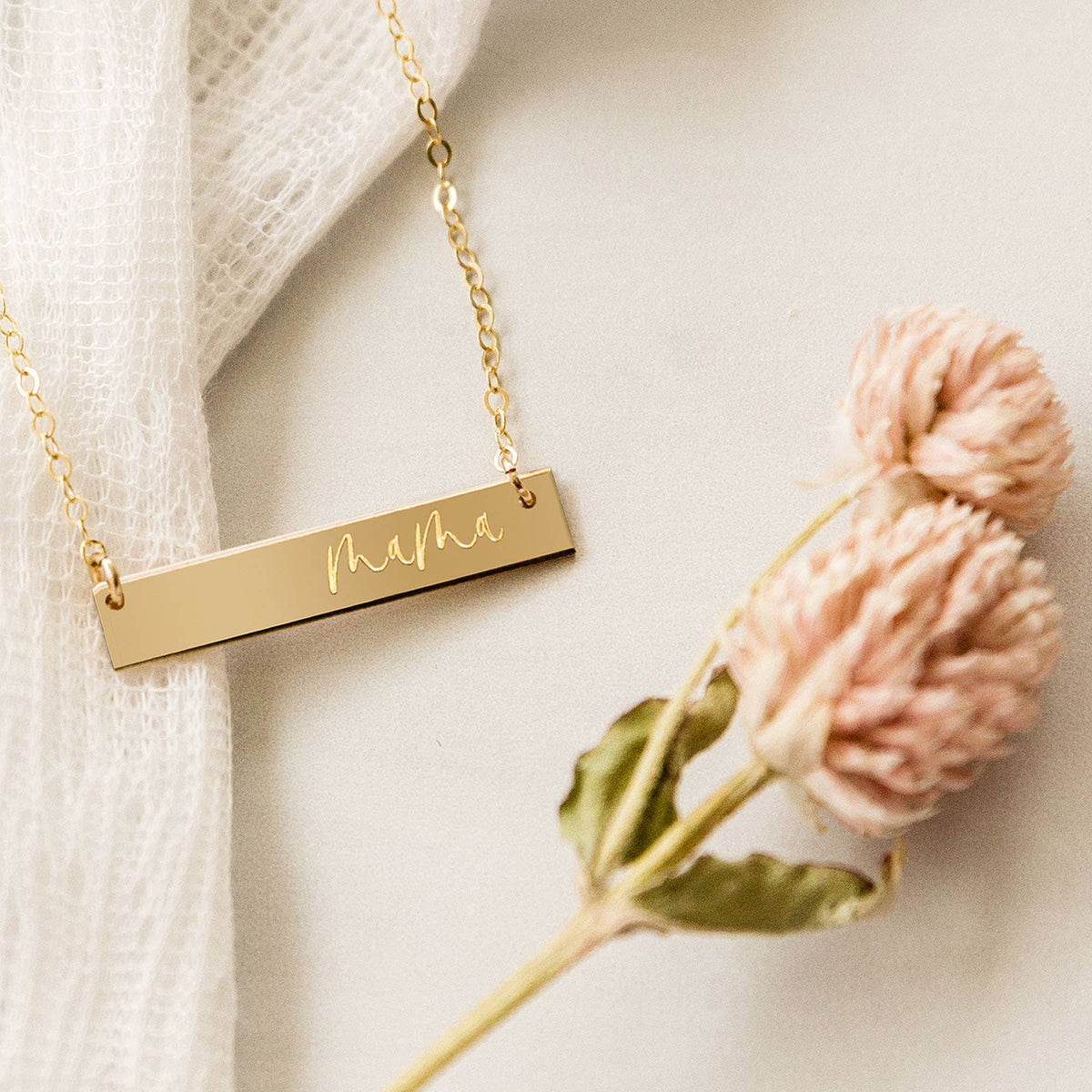 Mama Gold Filled Engraved Bar Necklace
