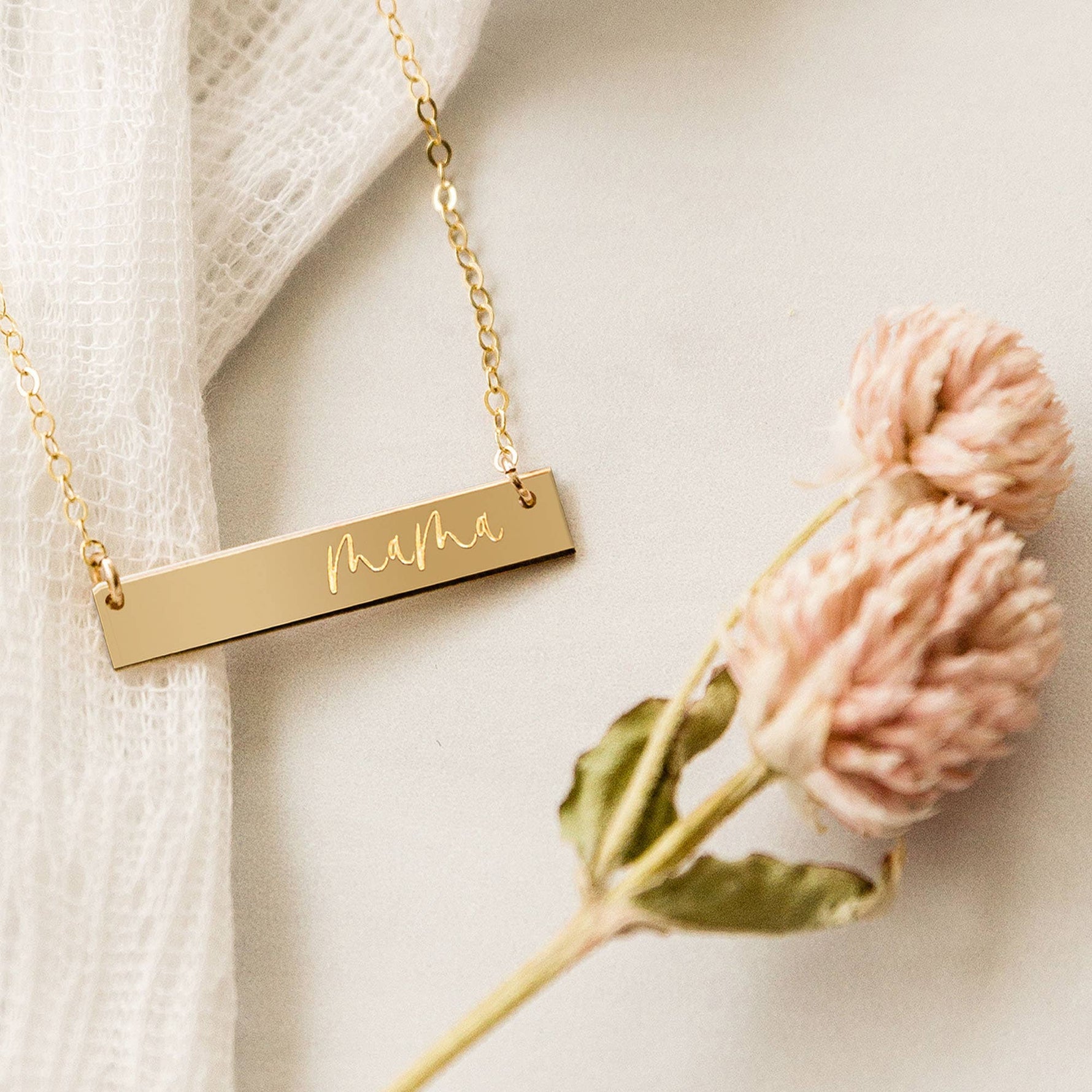 Mama Gold Filled Engraved Bar Necklace - Savedra James