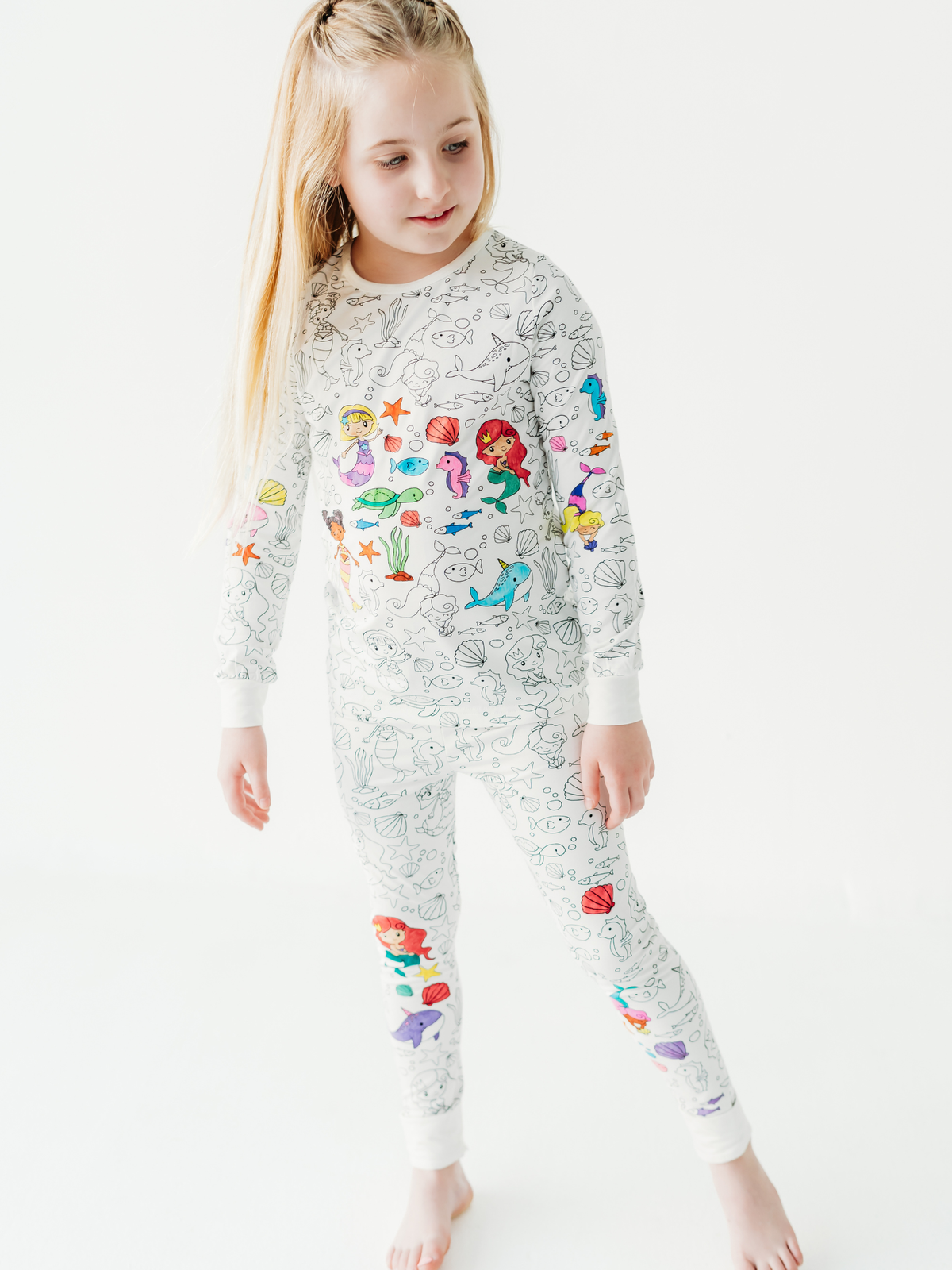 Mermaid Coloring Pajamas 2 piece set made from Bamboo
