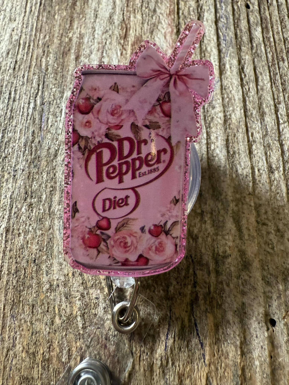Badge Reel   Floral Diet Dr Pepper