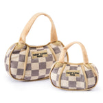 Checker Chewy Vuiton Handbag Squeaker Dog Toy - Savedra James