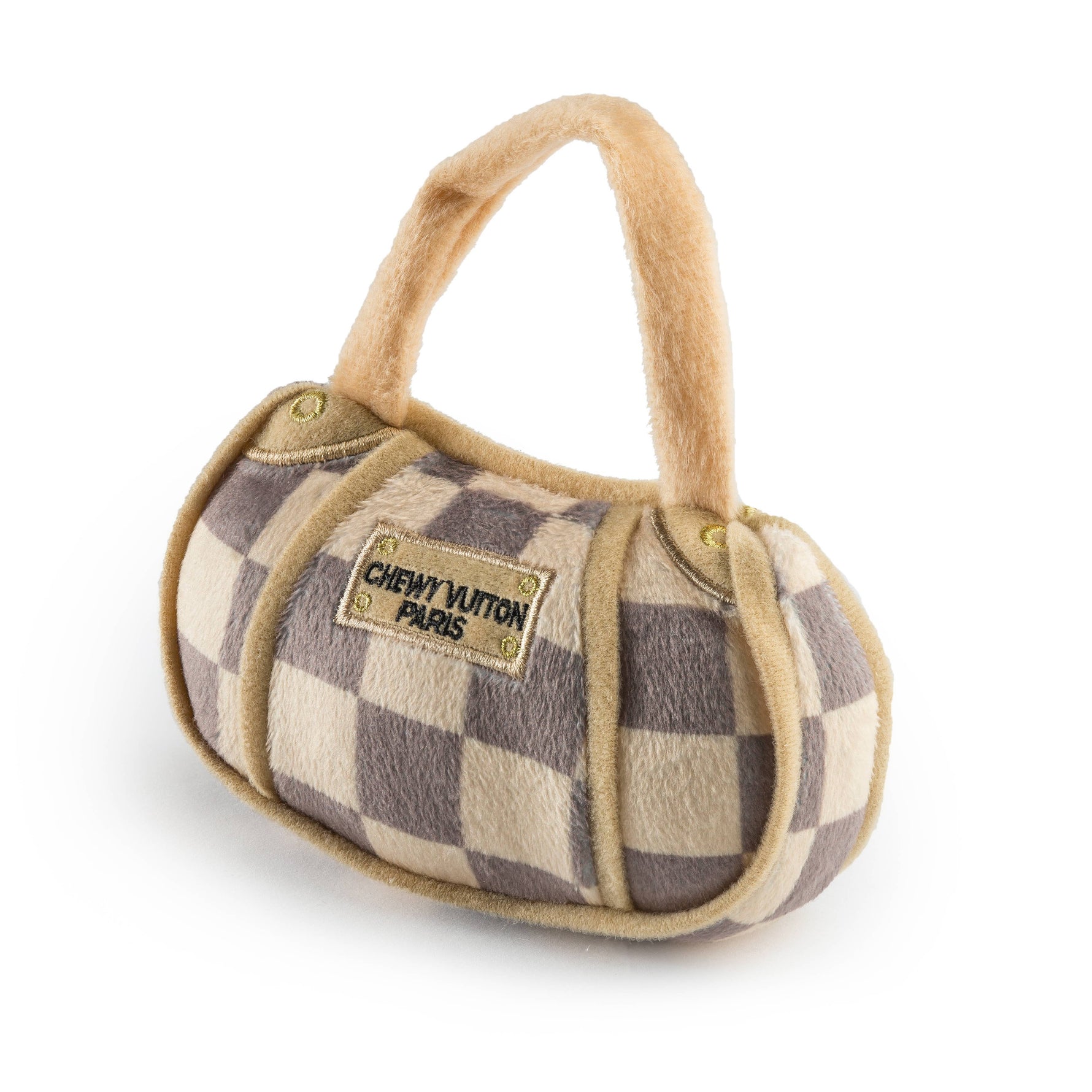 Checker Chewy Vuiton Handbag Squeaker Dog Toy - Savedra James