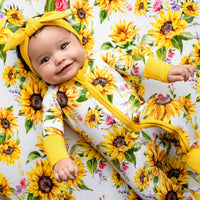 Sunflowers Baby Bamboo Zipper Pajamas