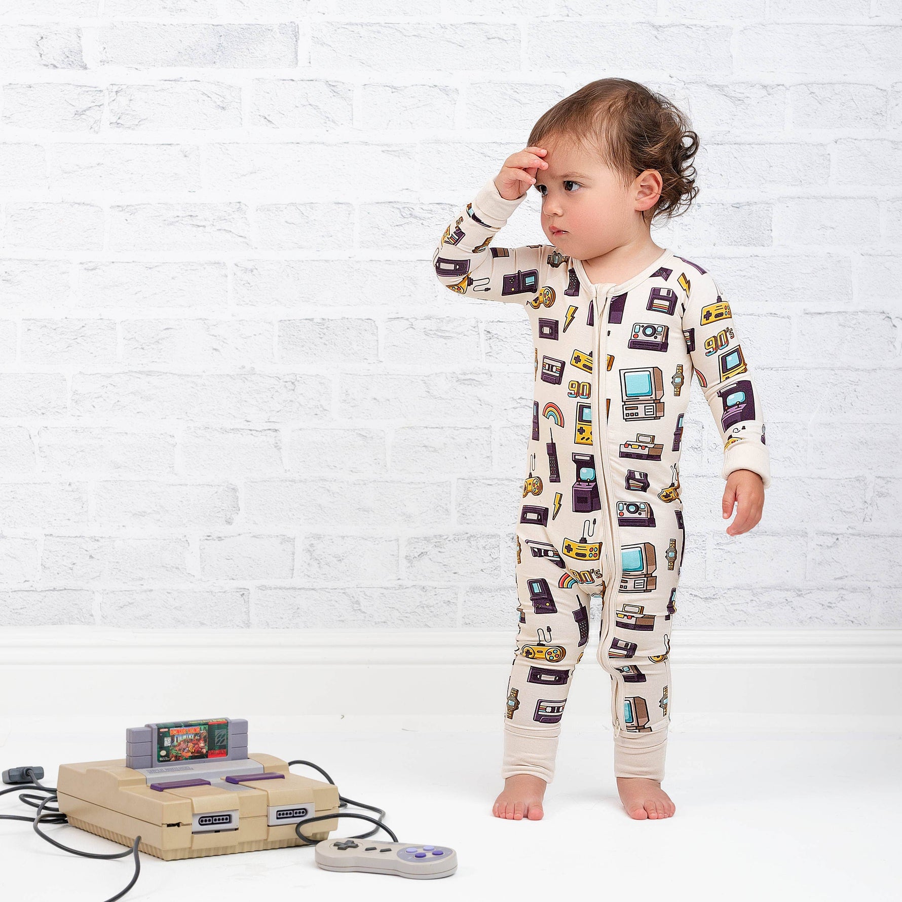 90's Retro Baby Bamboo Zipper Romper Pajamas - Savedra James