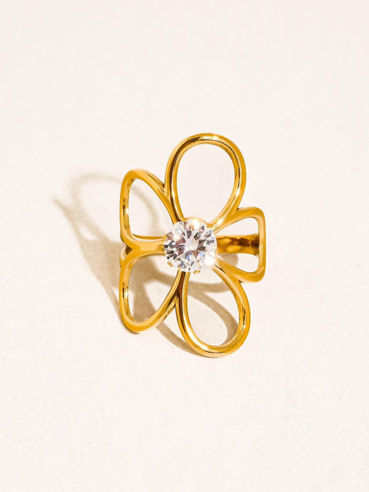 Cael 18K Gold Non-Tarnish CZ Flower Statement Ring