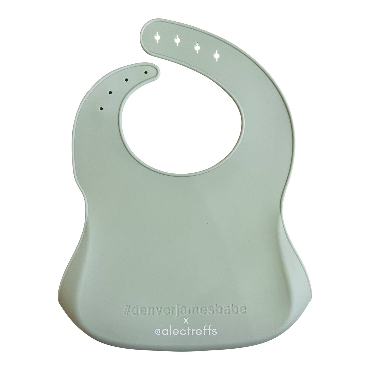 Silicone Baby Bib in soft green color, designed for kids, featuring a fun hashtag and comfortable neck opening.
