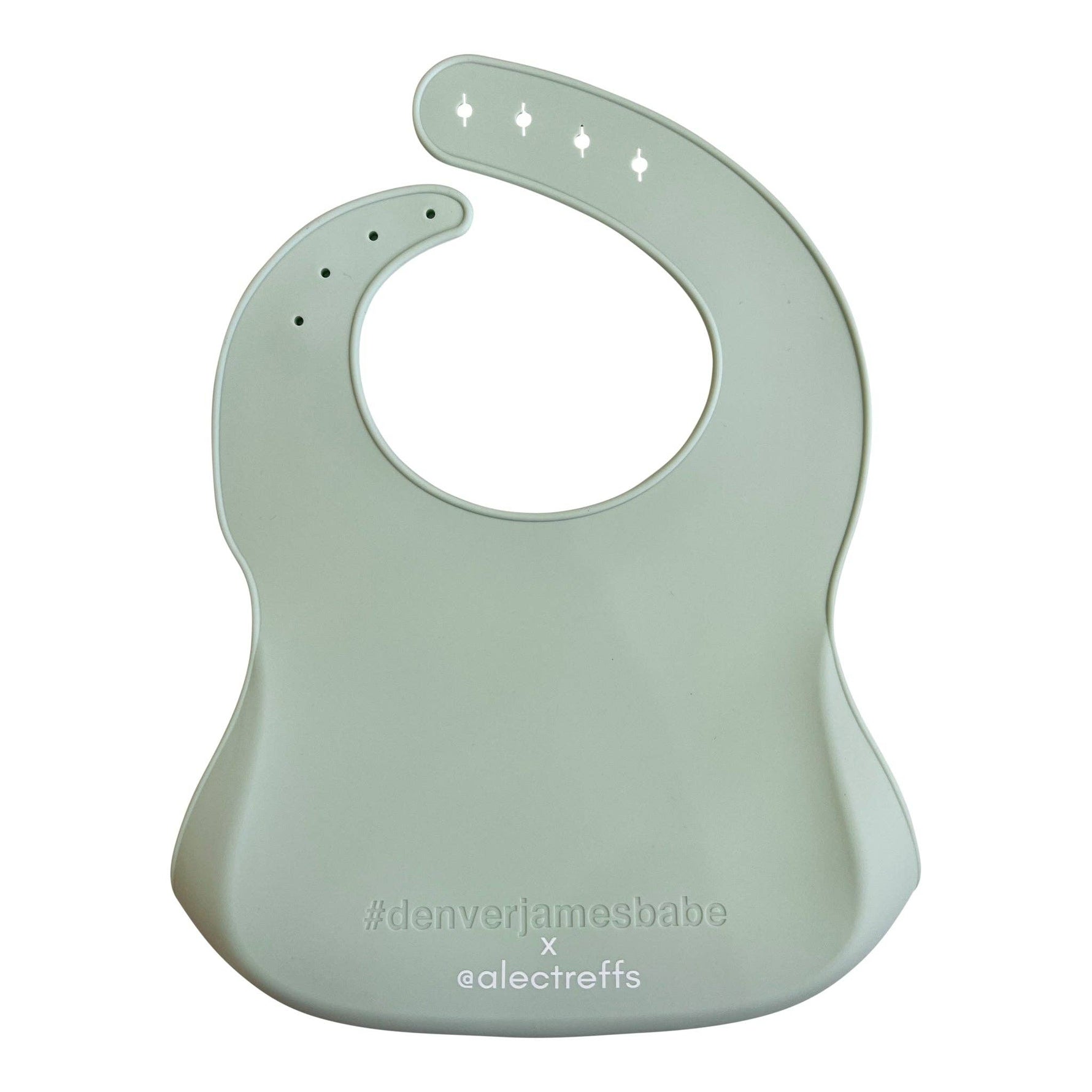 Silicone Baby Bib in soft green color, designed for kids, featuring a fun hashtag and comfortable neck opening.