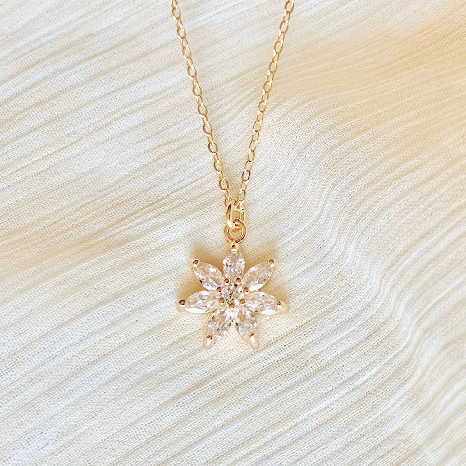 CRYSTAL FLOWER NECKLACE | gold | diamond flower necklace - Savedra James