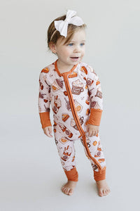 Holiday Bamboo Baby Clothing Zip Romper | Pumpkin Spice