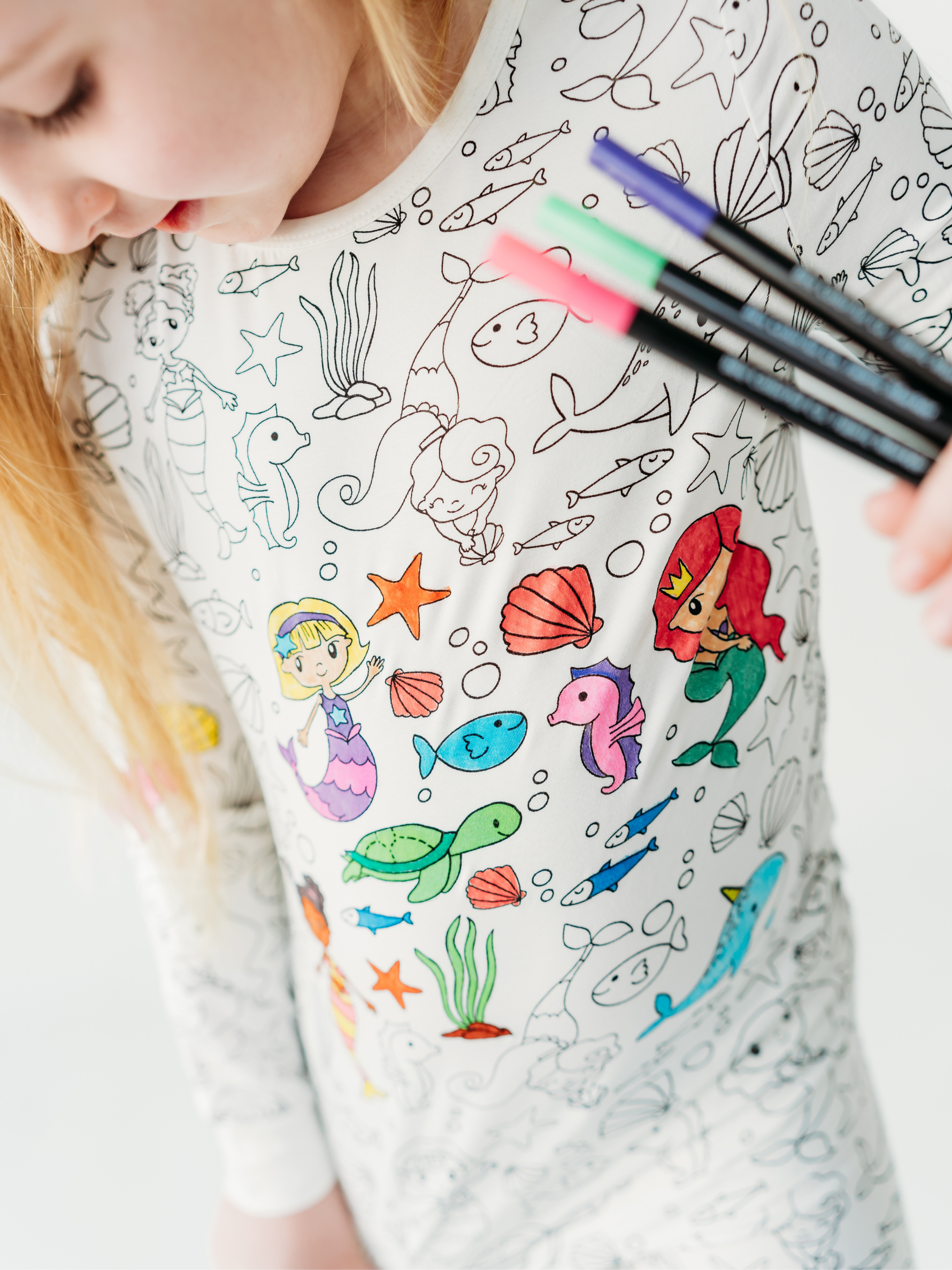 Mermaid Coloring Pajamas 2 piece set made from Bamboo - Savedra James