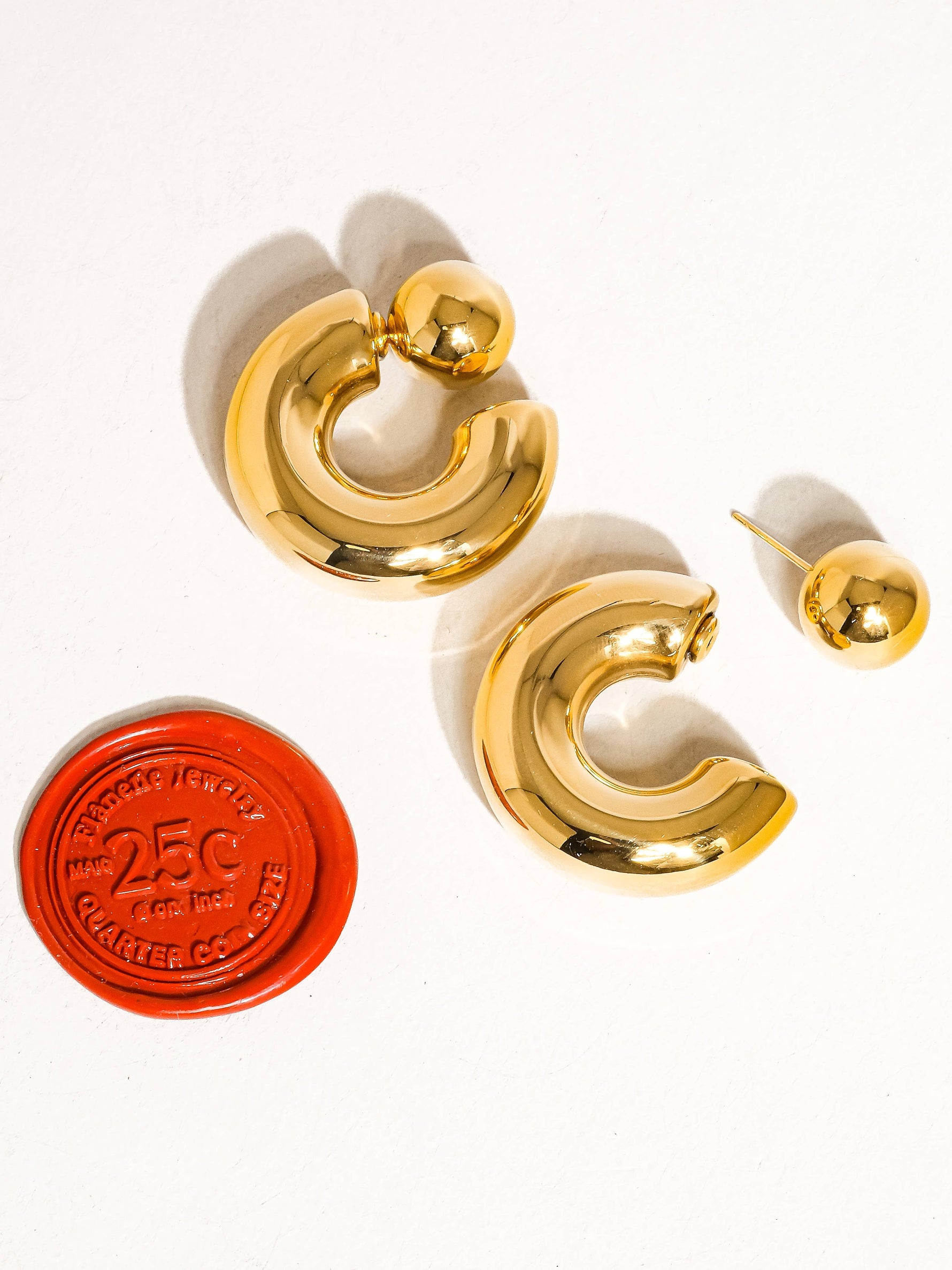 Fernanda 16K Gold Non-Tarnish Ball C Hoop Earring - Savedra James