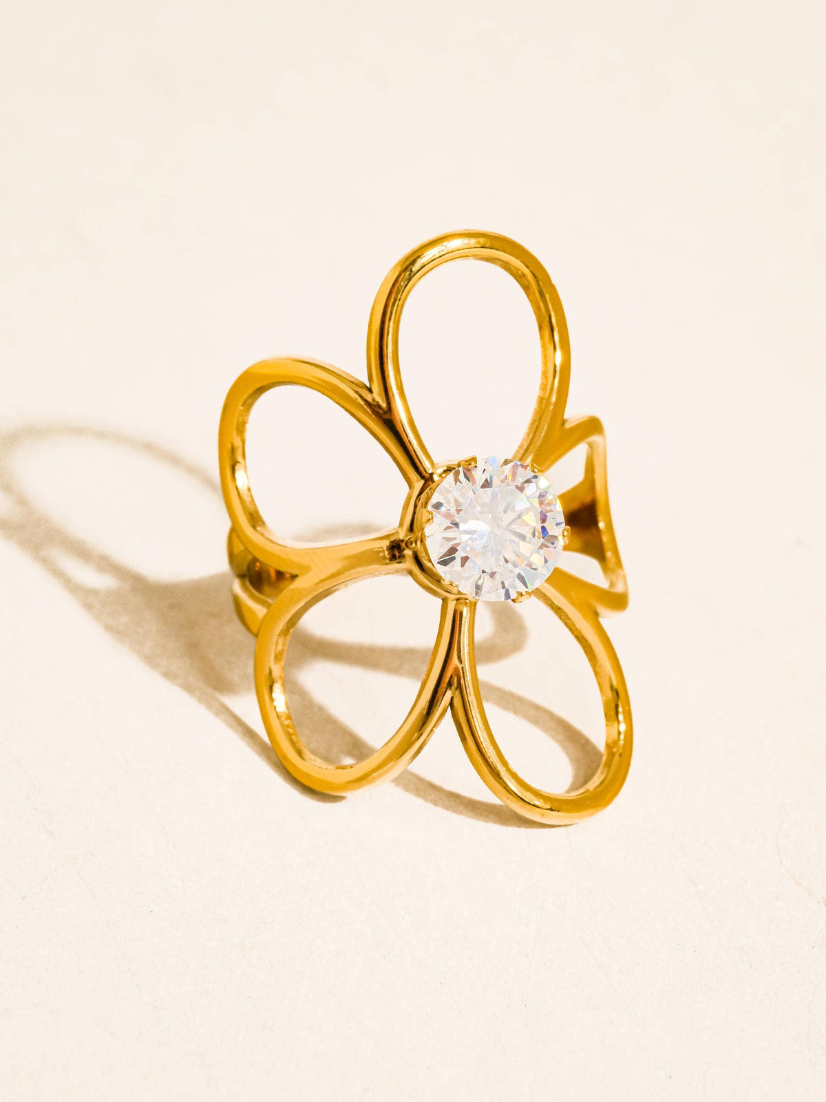 Cael 18K Gold Non-Tarnish CZ Flower Statement Ring