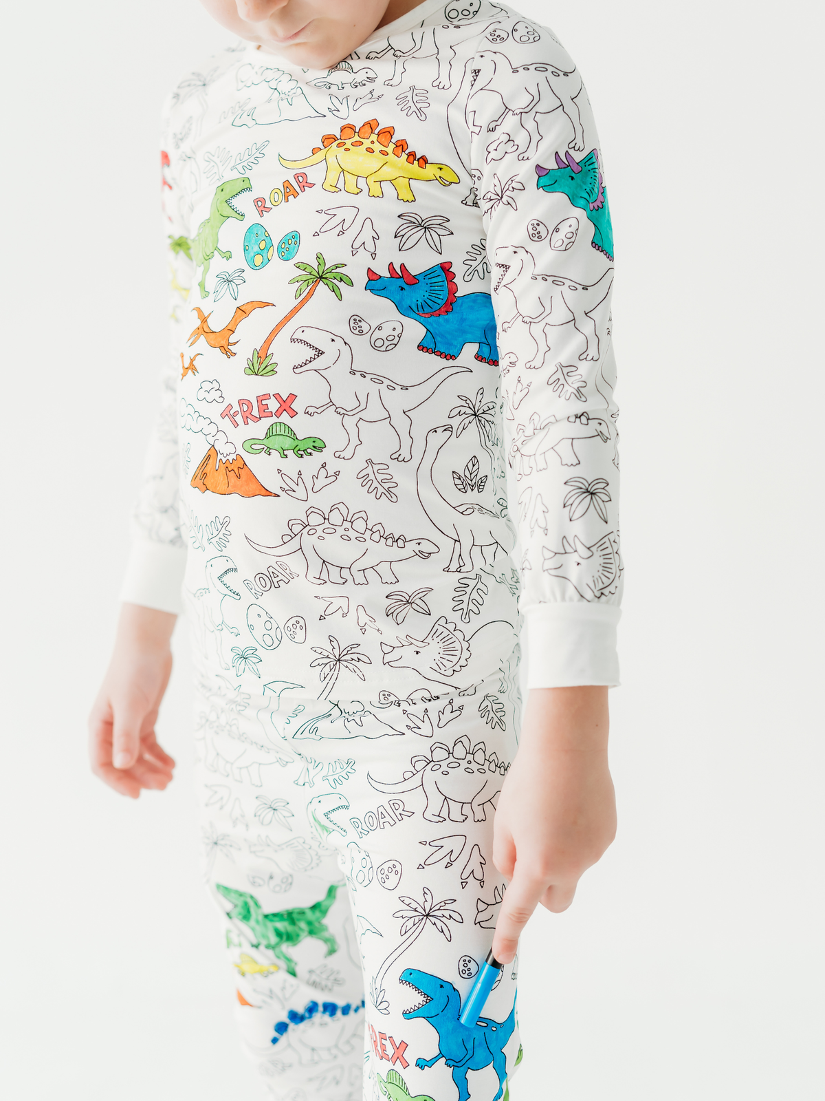 Dinosaur Coloring Pajamas 2 piece set made from Bamboo