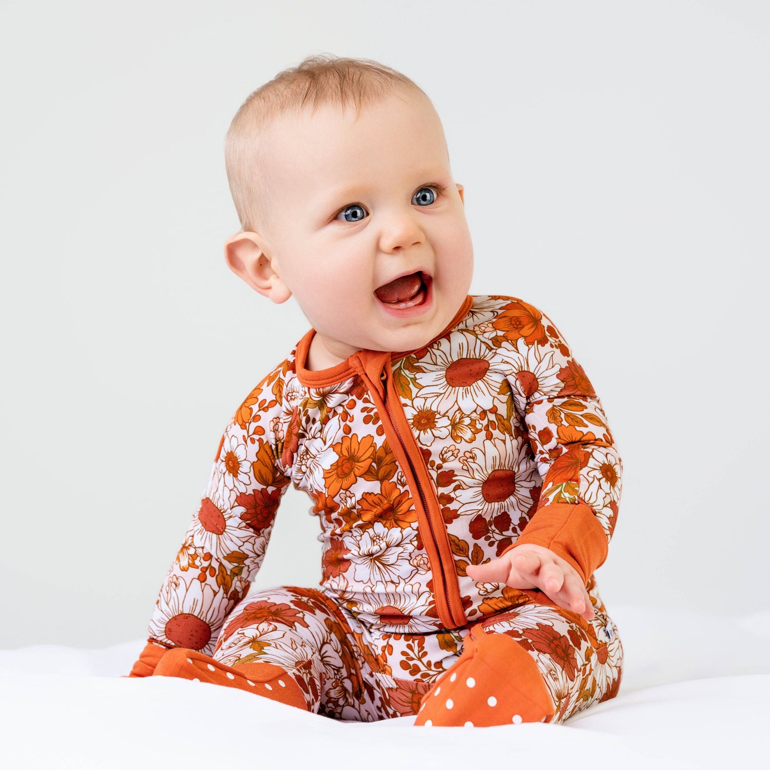 Falling For Florals Baby Bamboo Zipper Romper Pajamas - Savedra James