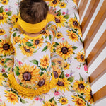 Sunflowers Ruffle Baby Bamboo Zipper Romper Pajamas - Savedra James