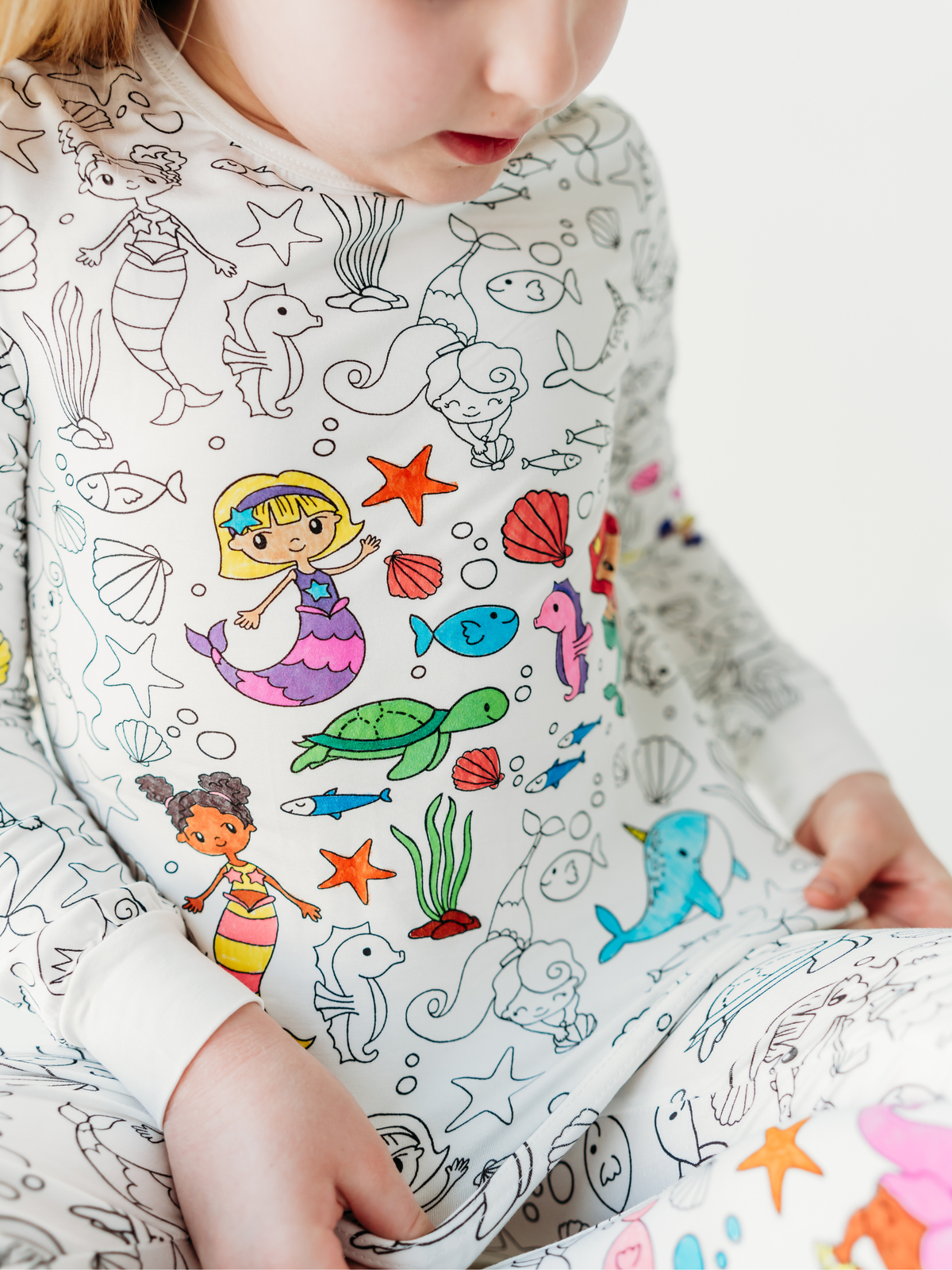 Mermaid Coloring Pajamas 2 piece set made from Bamboo