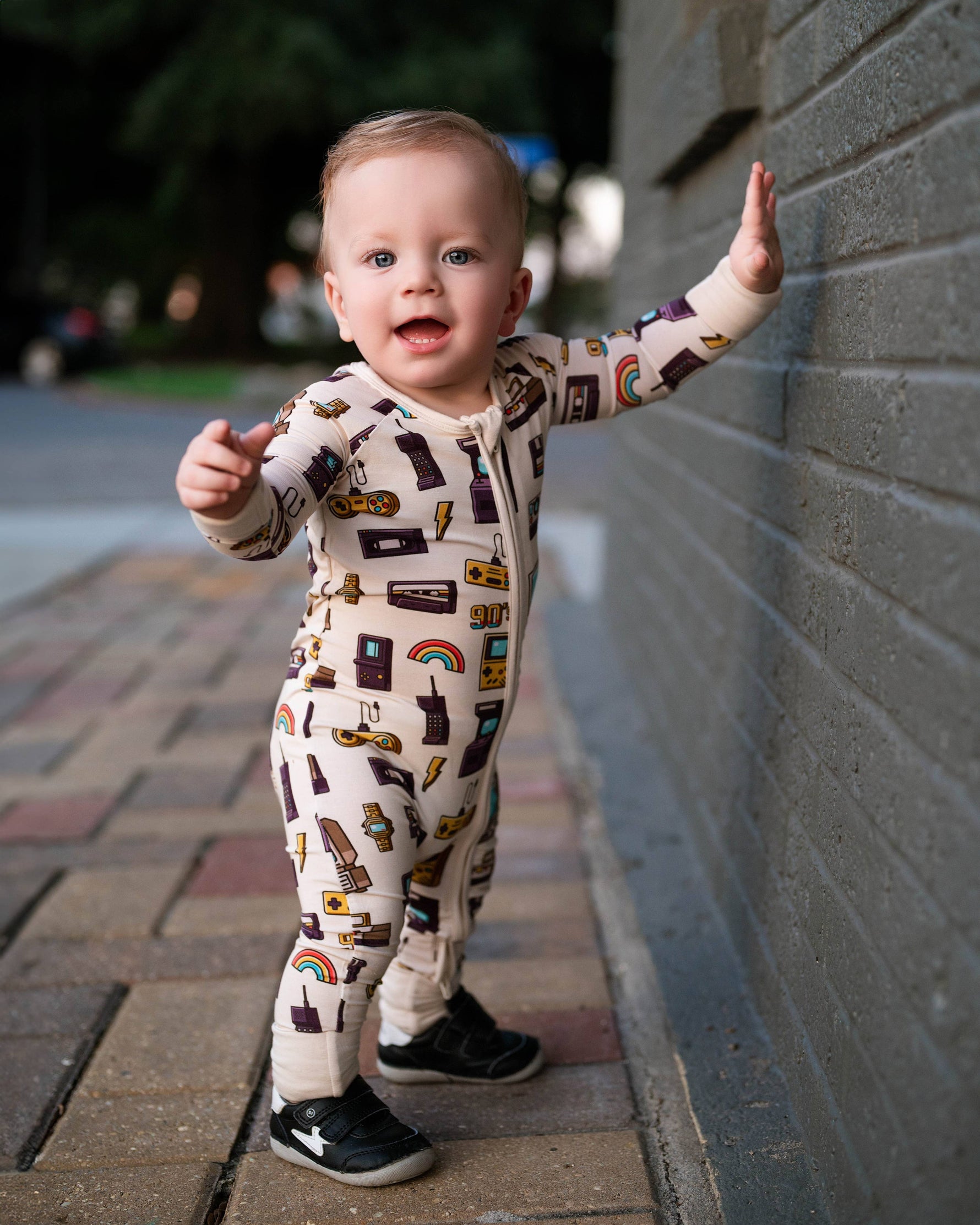 90's Retro Baby Bamboo Zipper Romper Pajamas - Savedra James