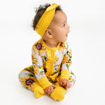 Sunflowers Ruffle Baby Bamboo Zipper Romper Pajamas - Savedra James