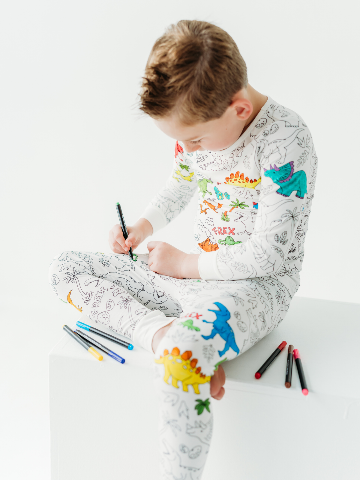 Dinosaur Coloring Pajamas 2 piece set made from Bamboo