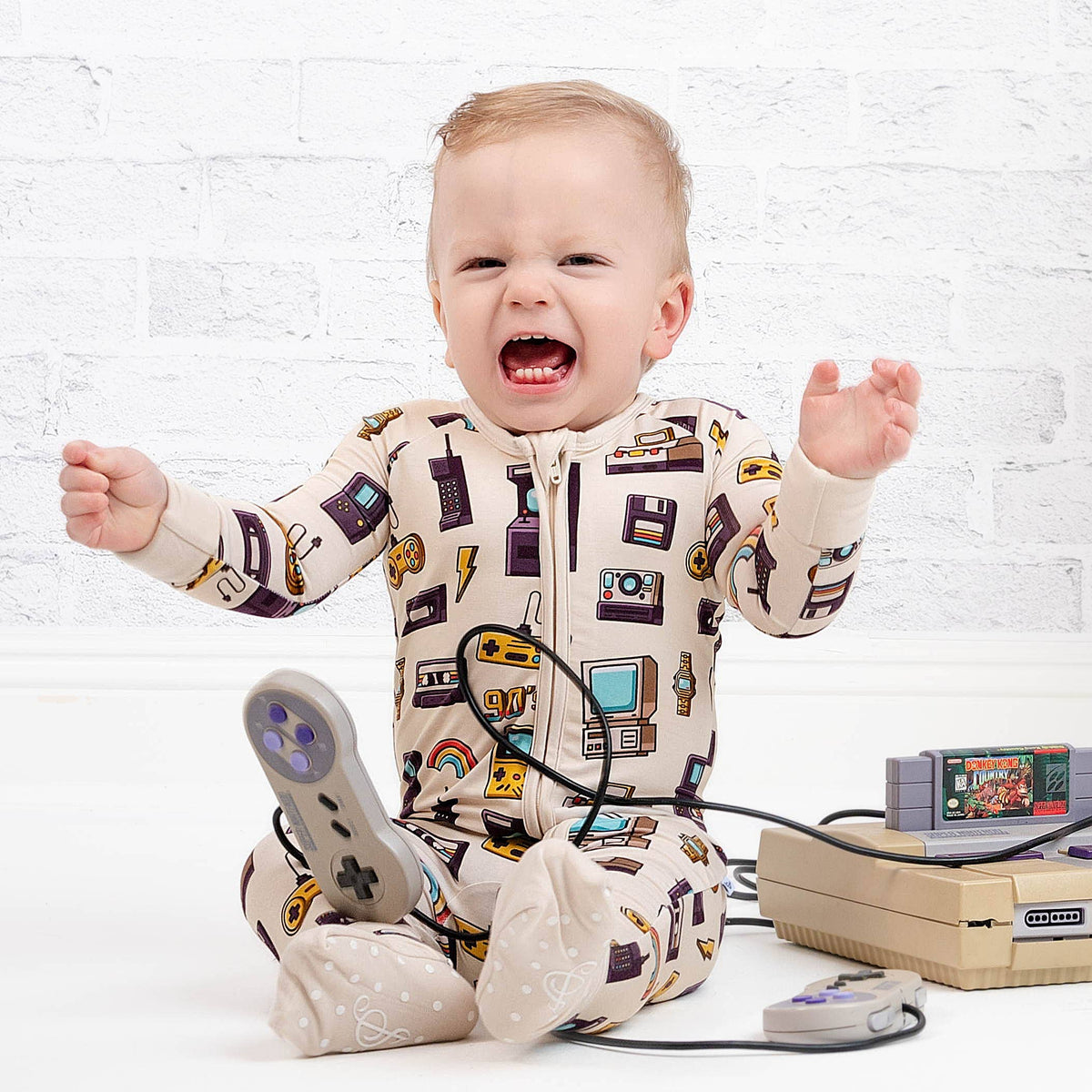 90's Retro Baby Bamboo Zipper Romper Pajamas