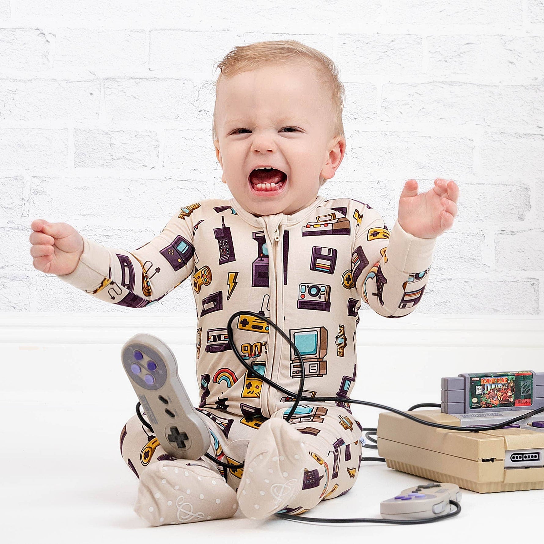 90's Retro Baby Bamboo Zipper Romper Pajamas - Savedra James
