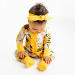 Sunflowers Ruffle Baby Bamboo Zipper Romper Pajamas - Savedra James