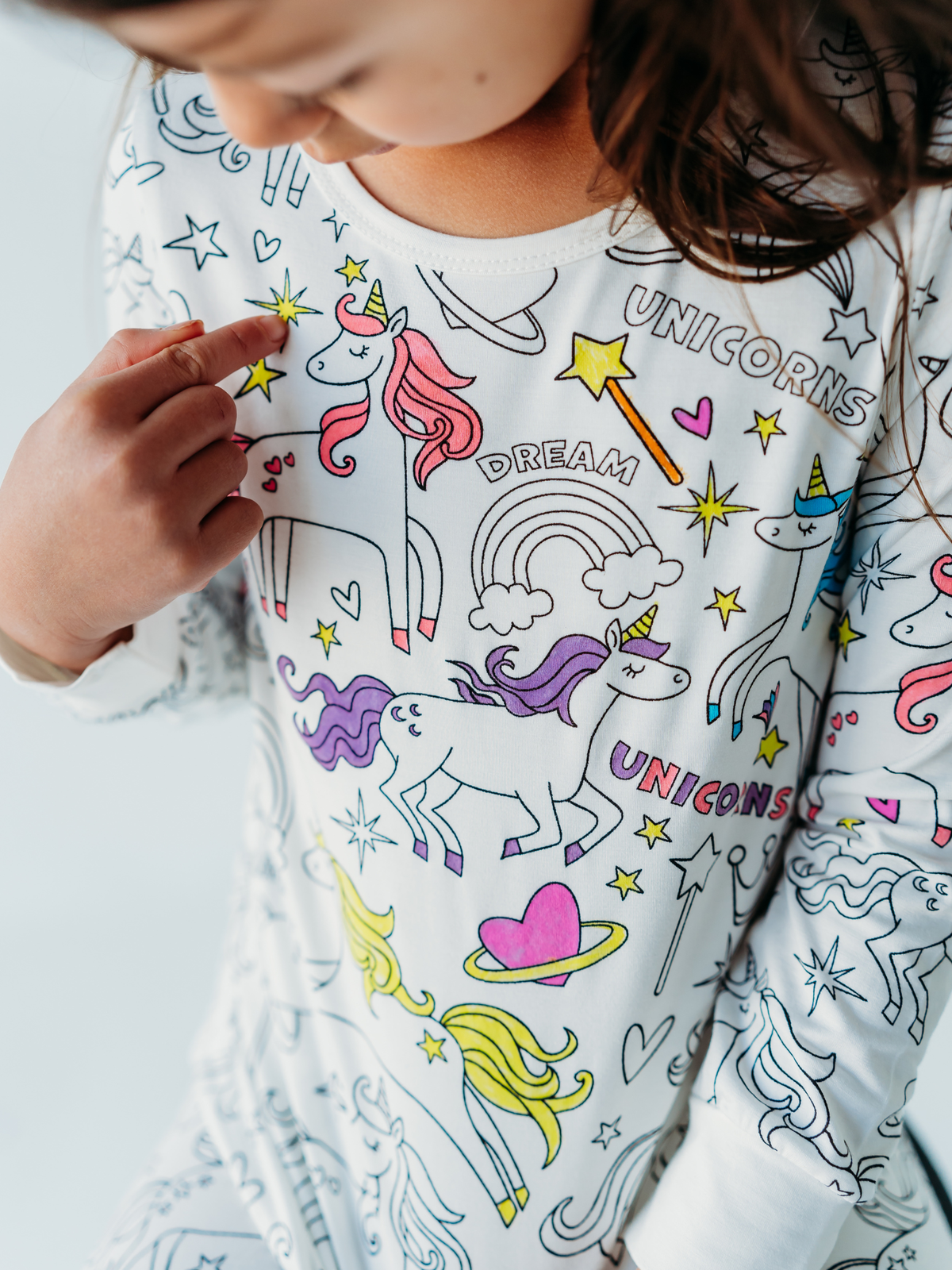 Unicorn Coloring Pajamas 2 piece set made from Bamboo