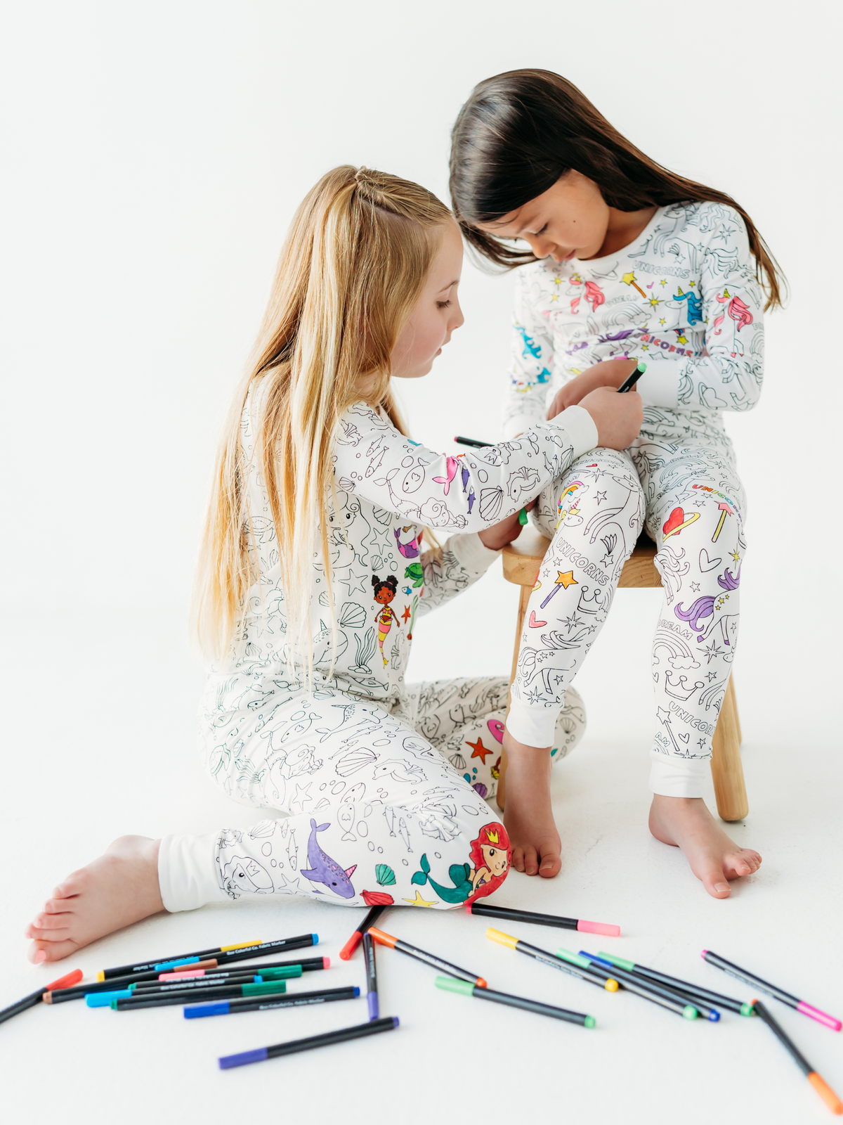 Mermaid Coloring Pajamas 2 piece set made from Bamboo
