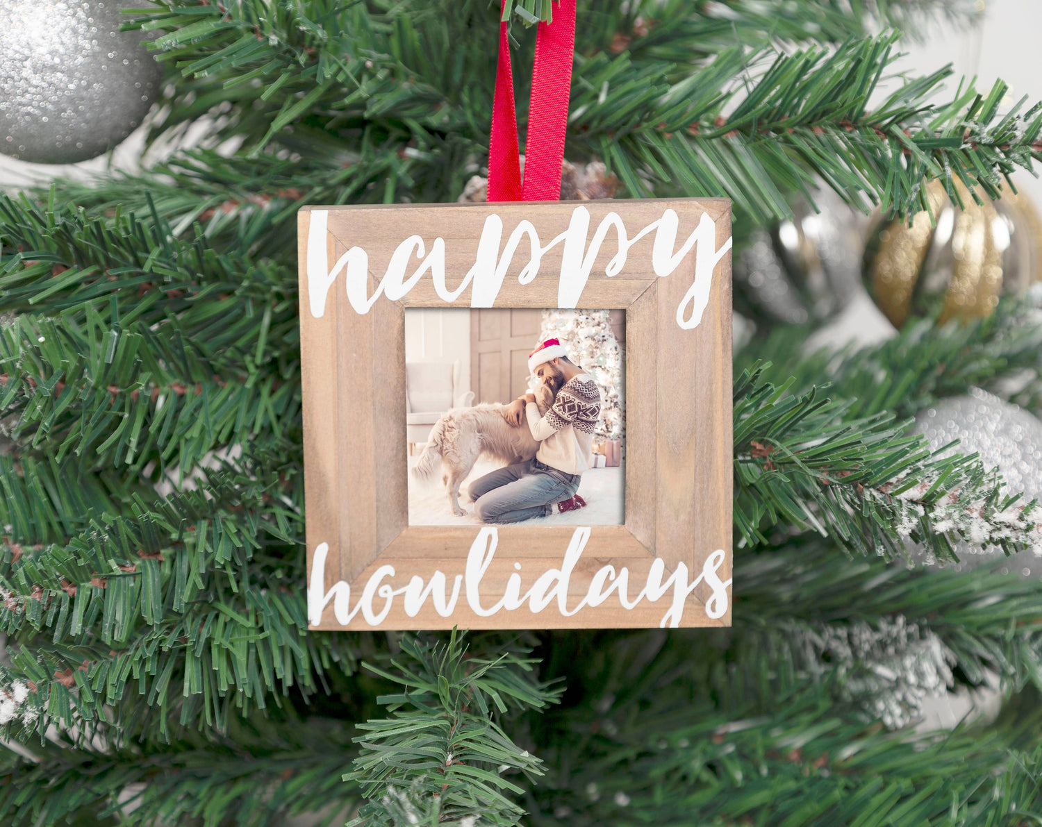 Happy Howlidays Wooden Christmas Photo Ornament, Pet Gift