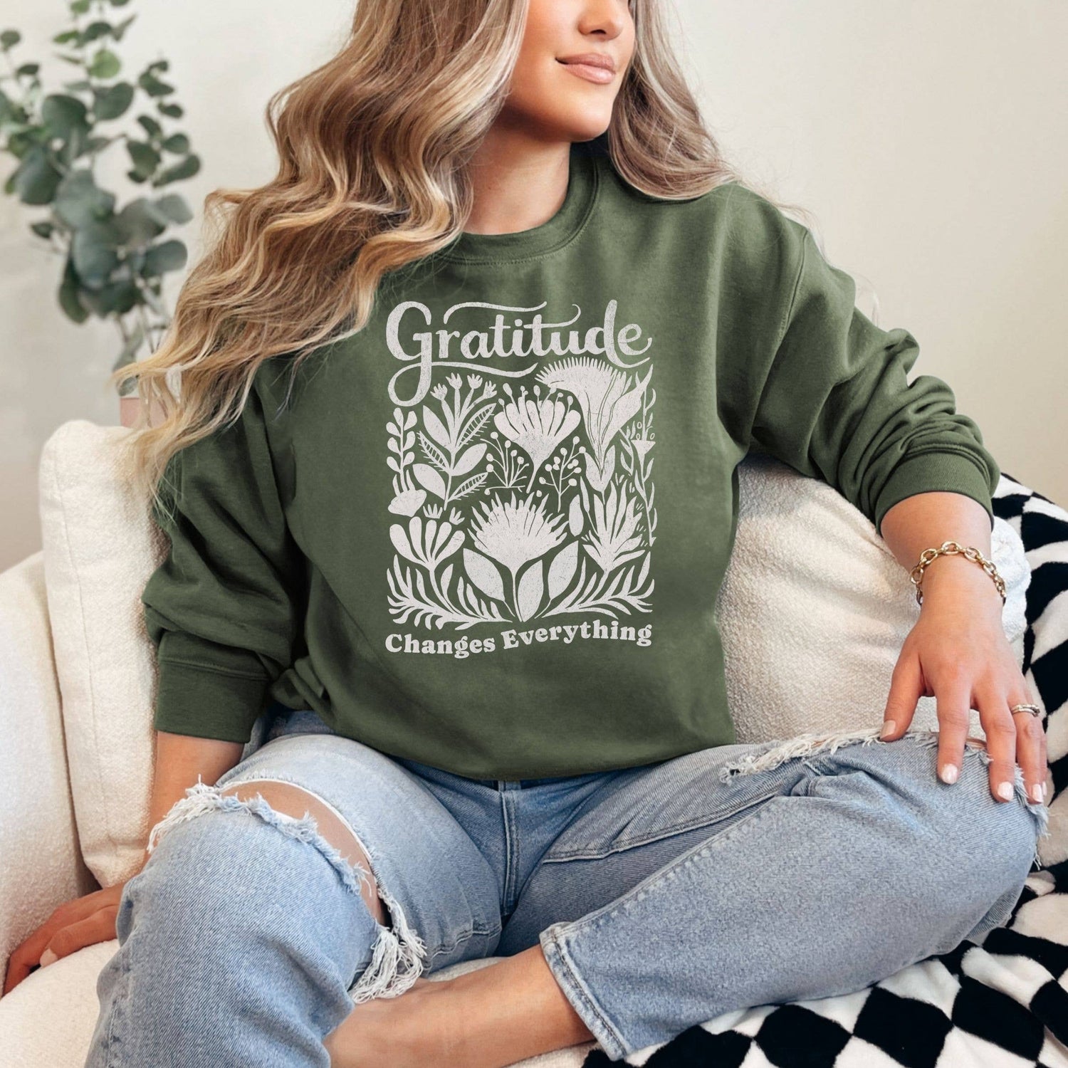 Gratitude Changes Things Fall Graphic Sweatshirt - Savedra James