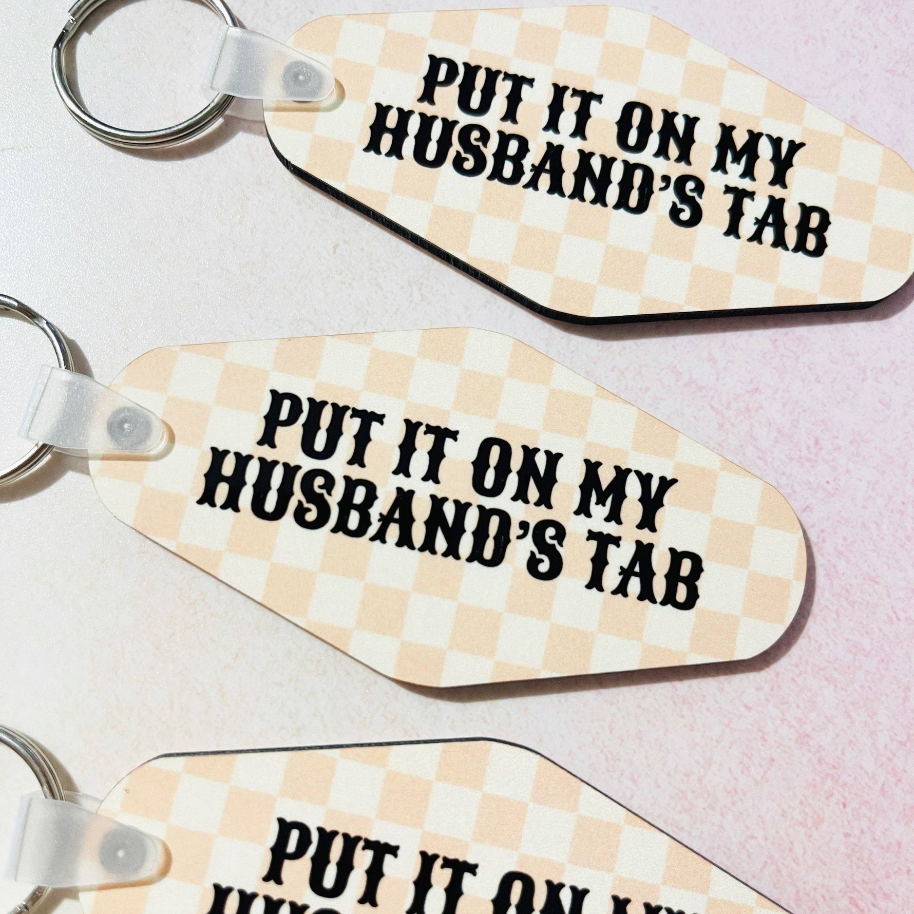 Motel Style Keychain, Put It On My Husband's Tab - Savedra James
