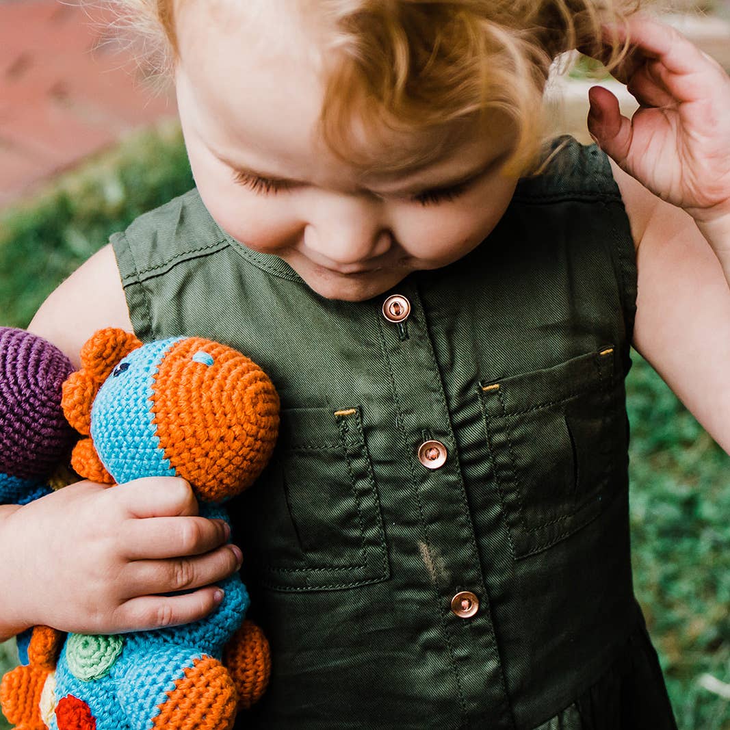 Handmade Stegosaurus Baby Rattle | Organic Cotton |Turquoise