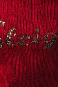 ROUND NECK LONG SLEEVE SEQUIN LETTERING SWEATER