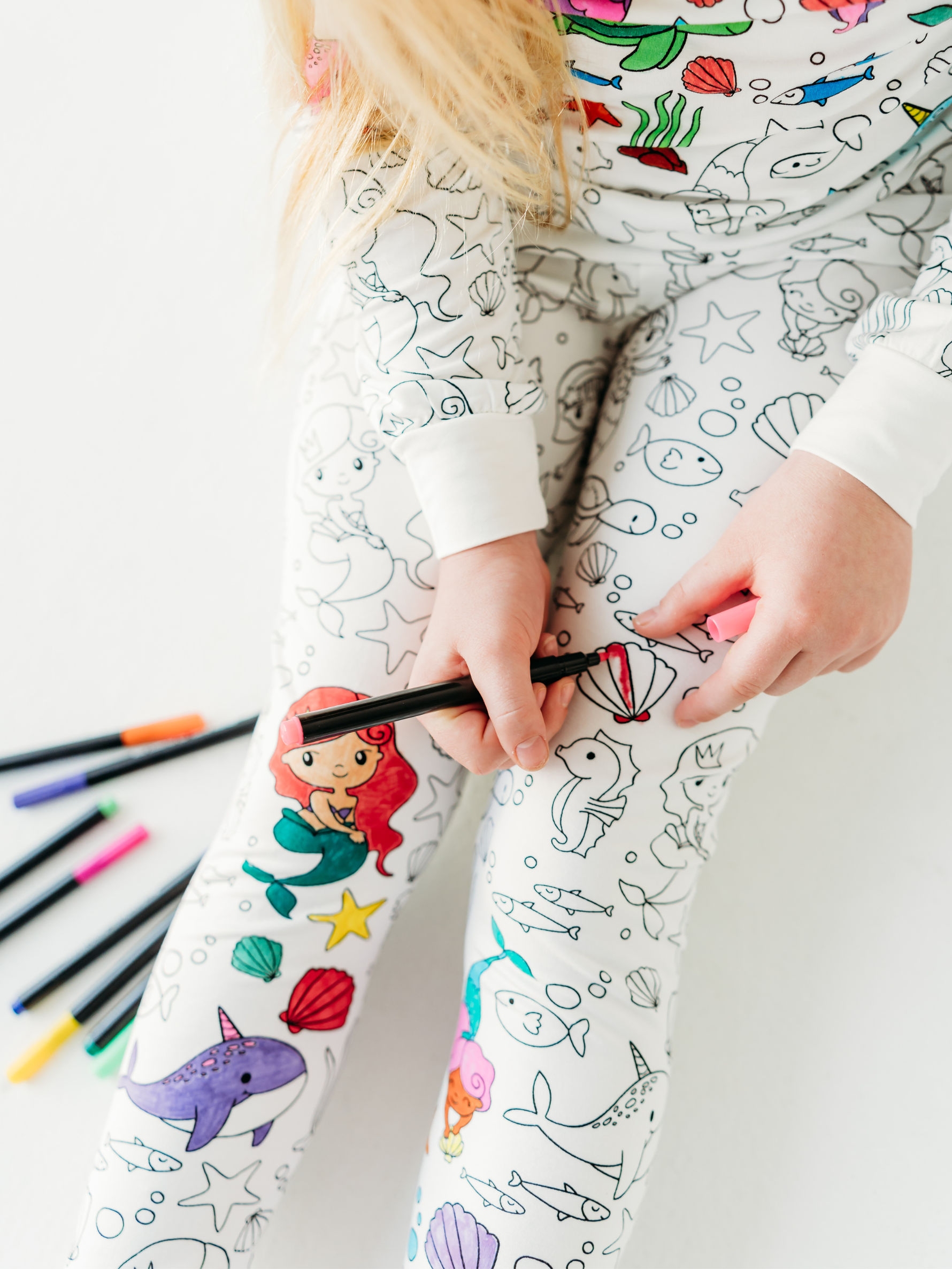Mermaid Coloring Pajamas 2 piece set made from Bamboo - Savedra James