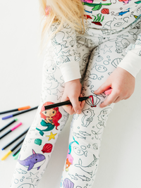 Mermaid Coloring Pajamas 2 piece set made from Bamboo