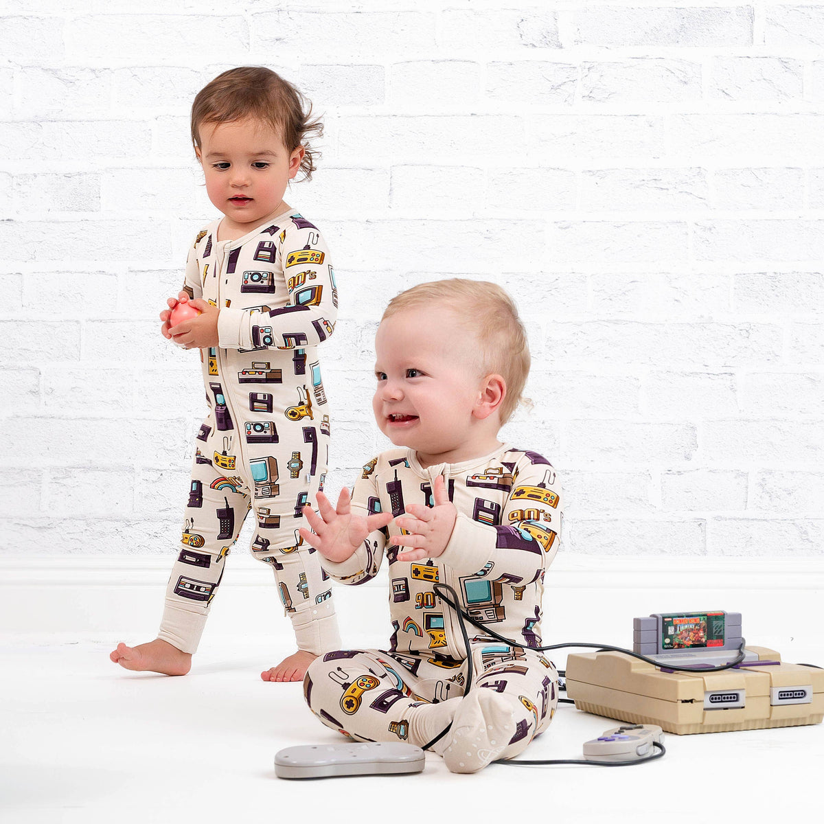 90's Retro Baby Bamboo Zipper Romper Pajamas