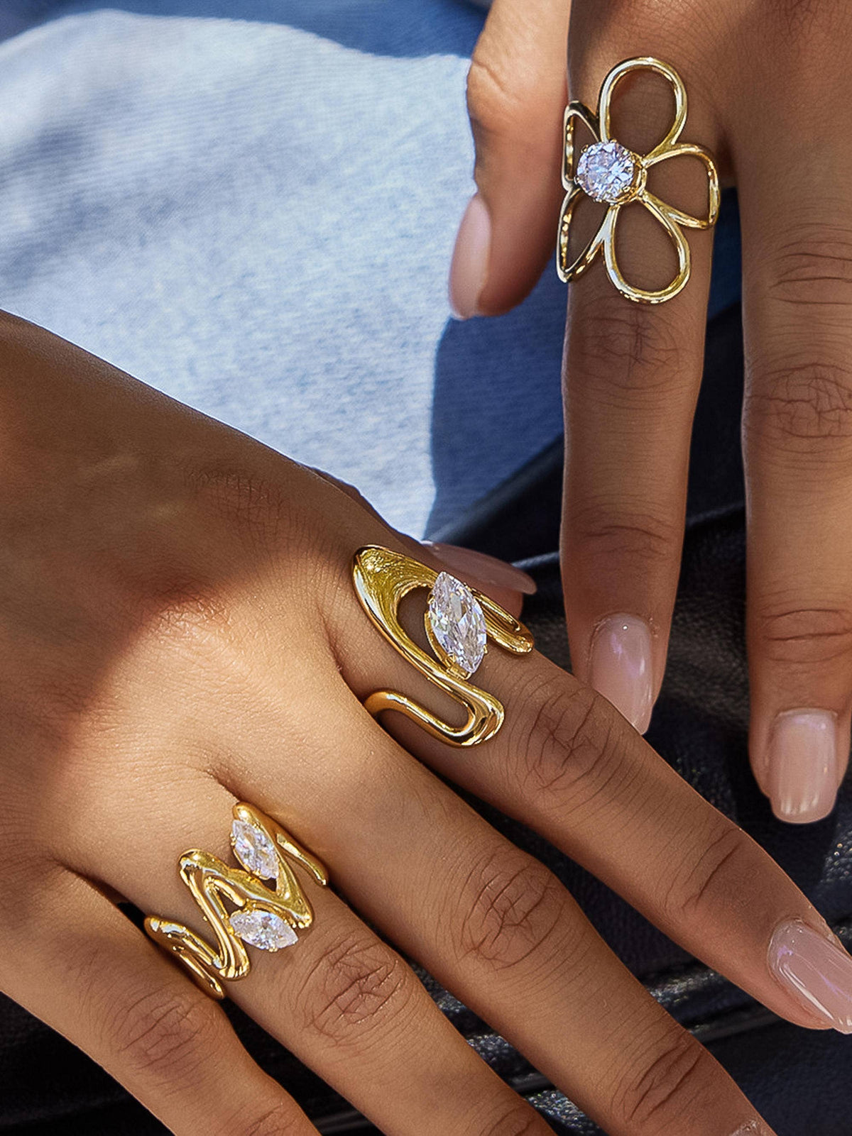 Cael 18K Gold Non-Tarnish CZ Flower Statement Ring