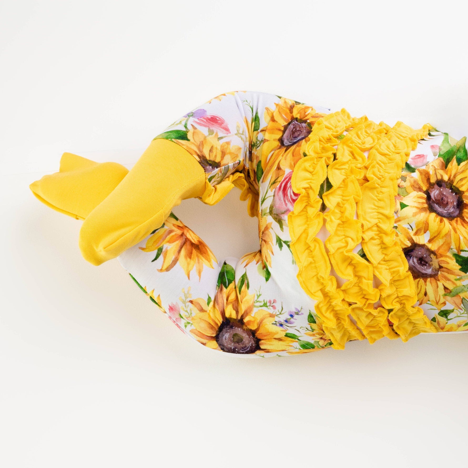Sunflowers Ruffle Baby Bamboo Zipper Romper Pajamas - Savedra James