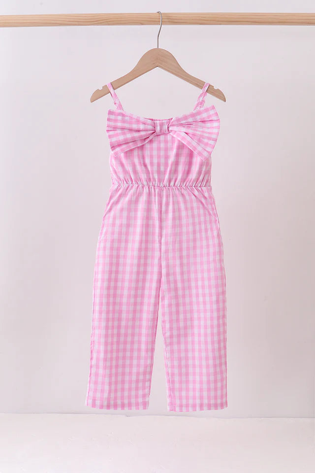 Pink Bow Gingham Jumpsuit