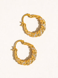 Jasper 18K Gold Rhinestone Twisted Hoop Earring