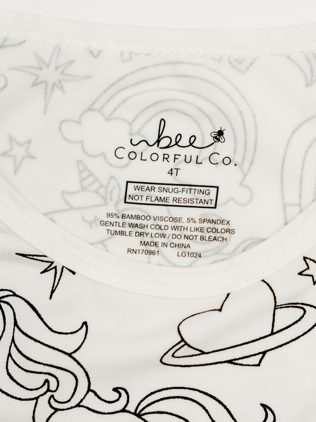 Unicorn Coloring Pajamas 2 piece set made from Bamboo