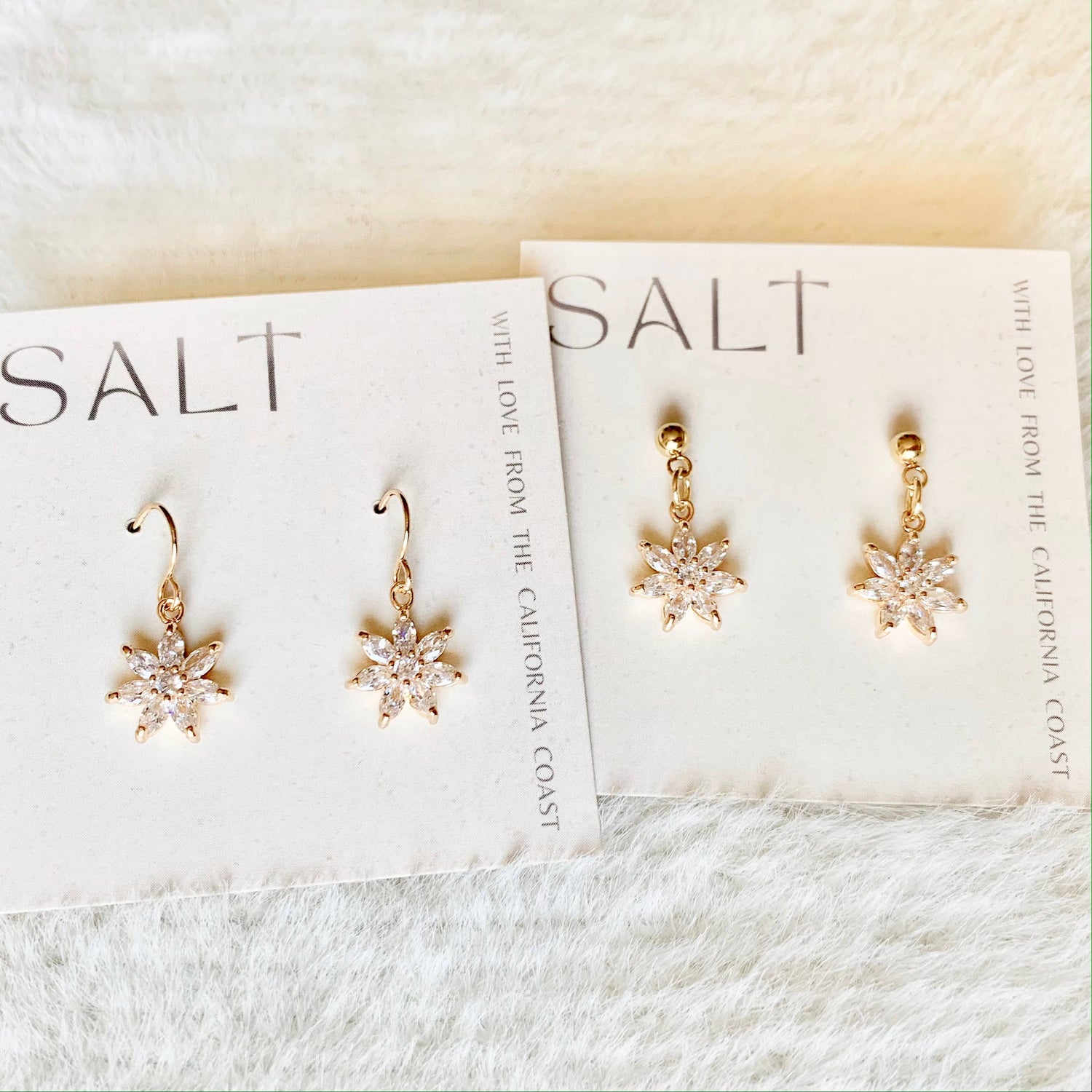 CRYSTAL FLOWER EARRINGS | gold | diamond flower earrings - Savedra James