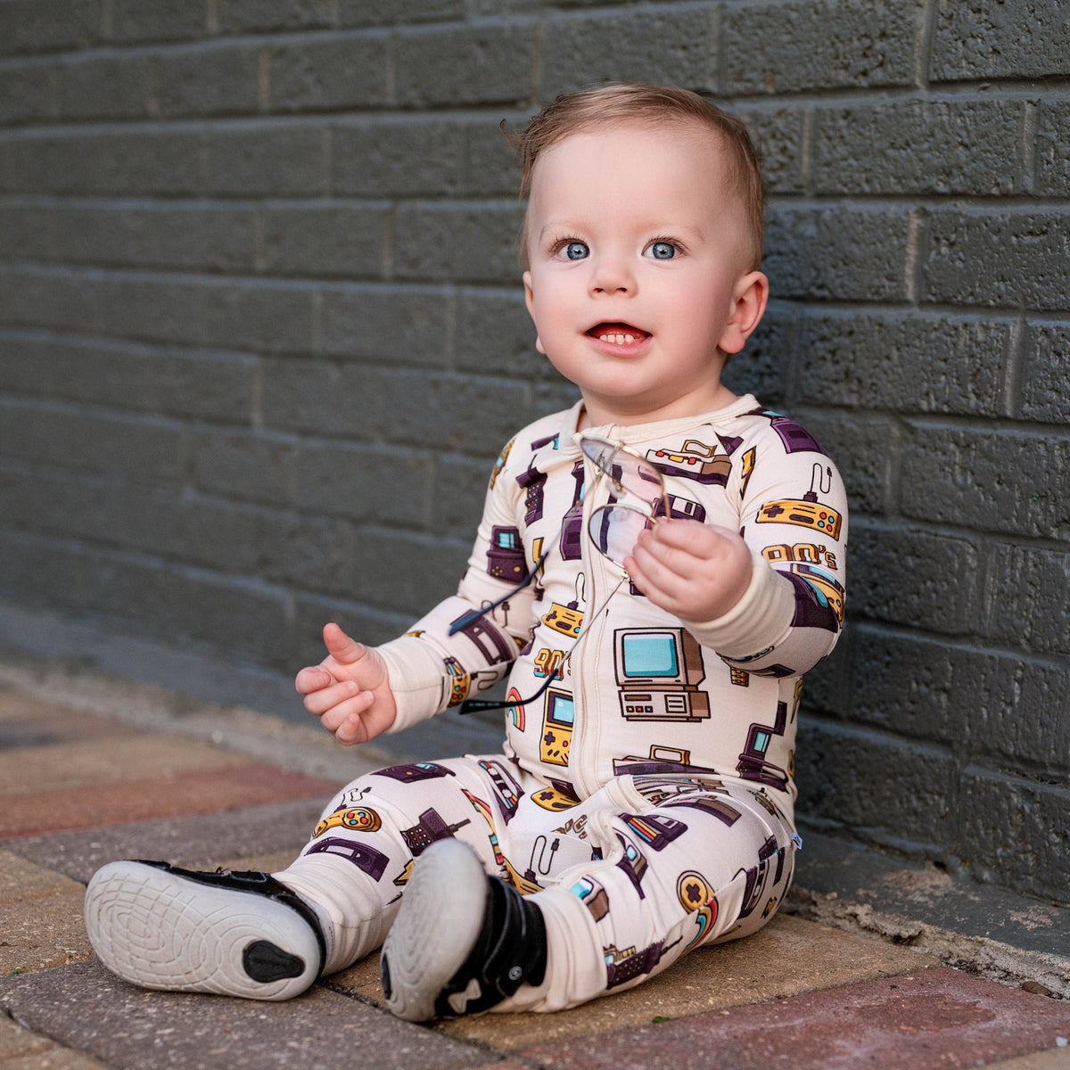 90's Retro Baby Bamboo Zipper Romper Pajamas