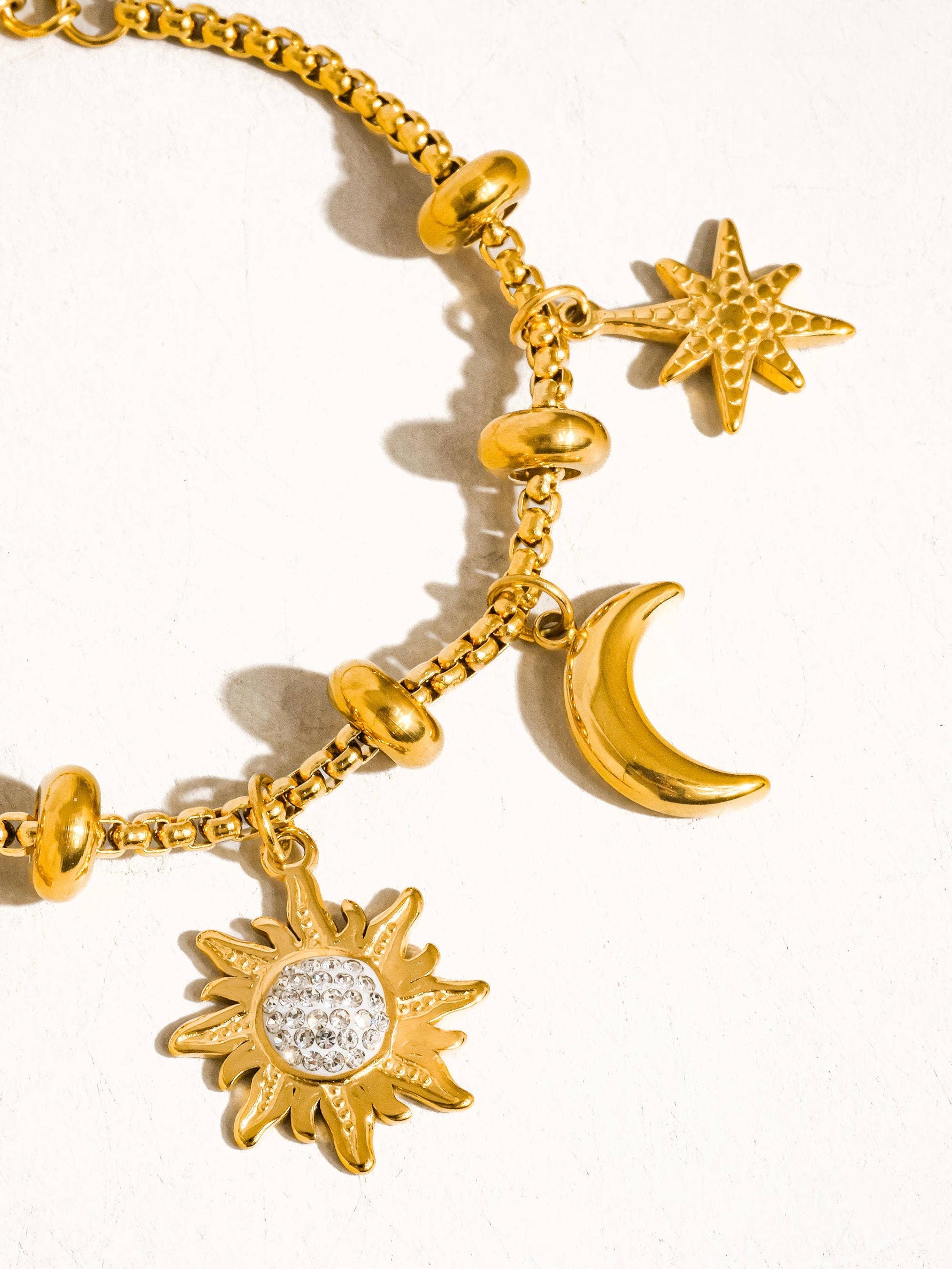 Fenix 18K Gold Non-Tarnish Star And Moon Charm Bracelet - Savedra James
