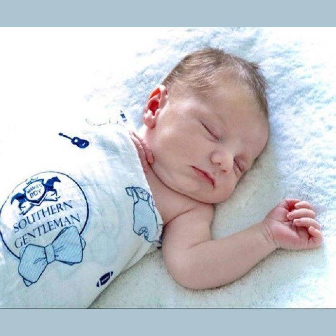 Southern Gentleman Baby Boy Muslin Swaddle Receiving Blanket - Savedra James