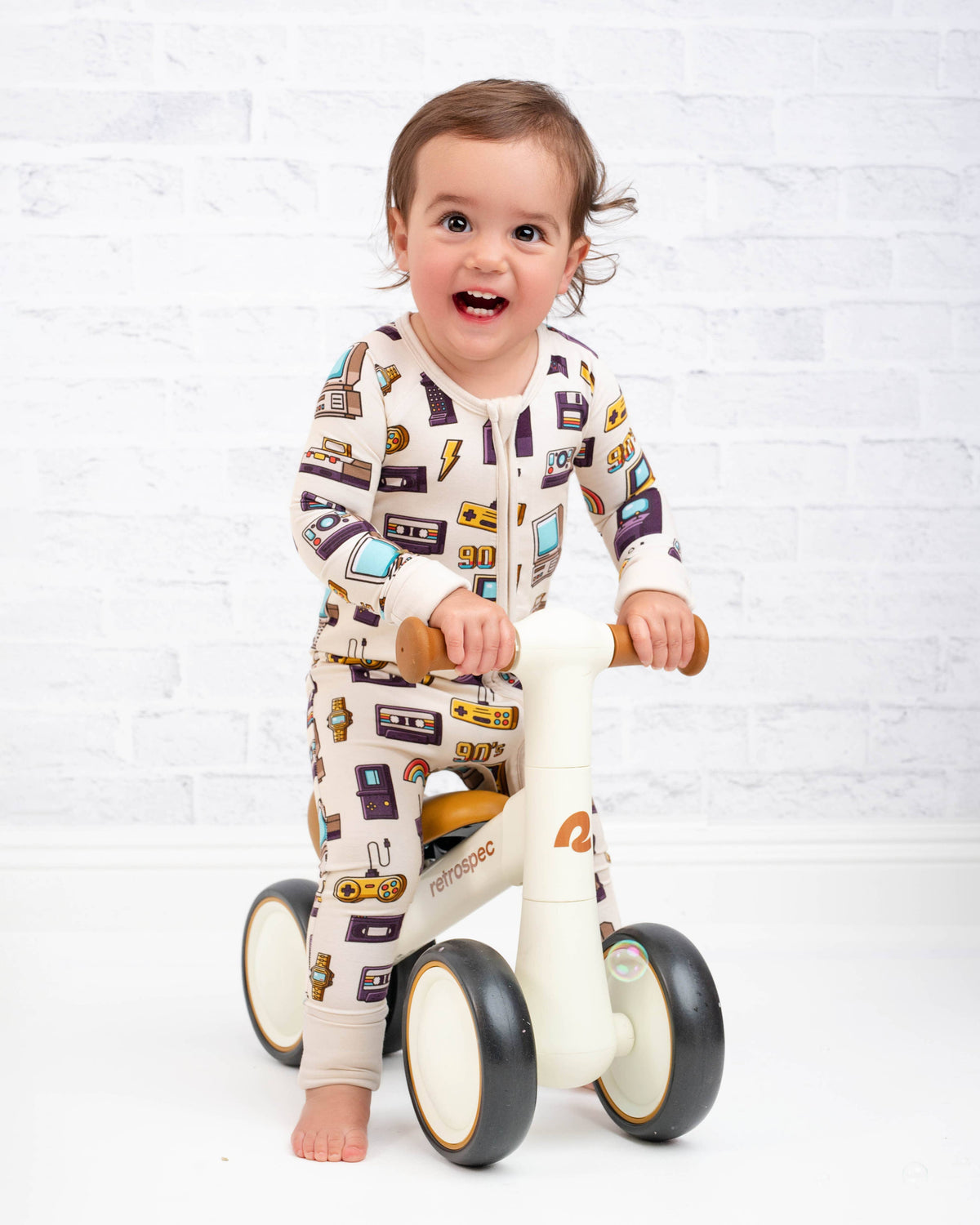 90's Retro Baby Bamboo Zipper Romper Pajamas