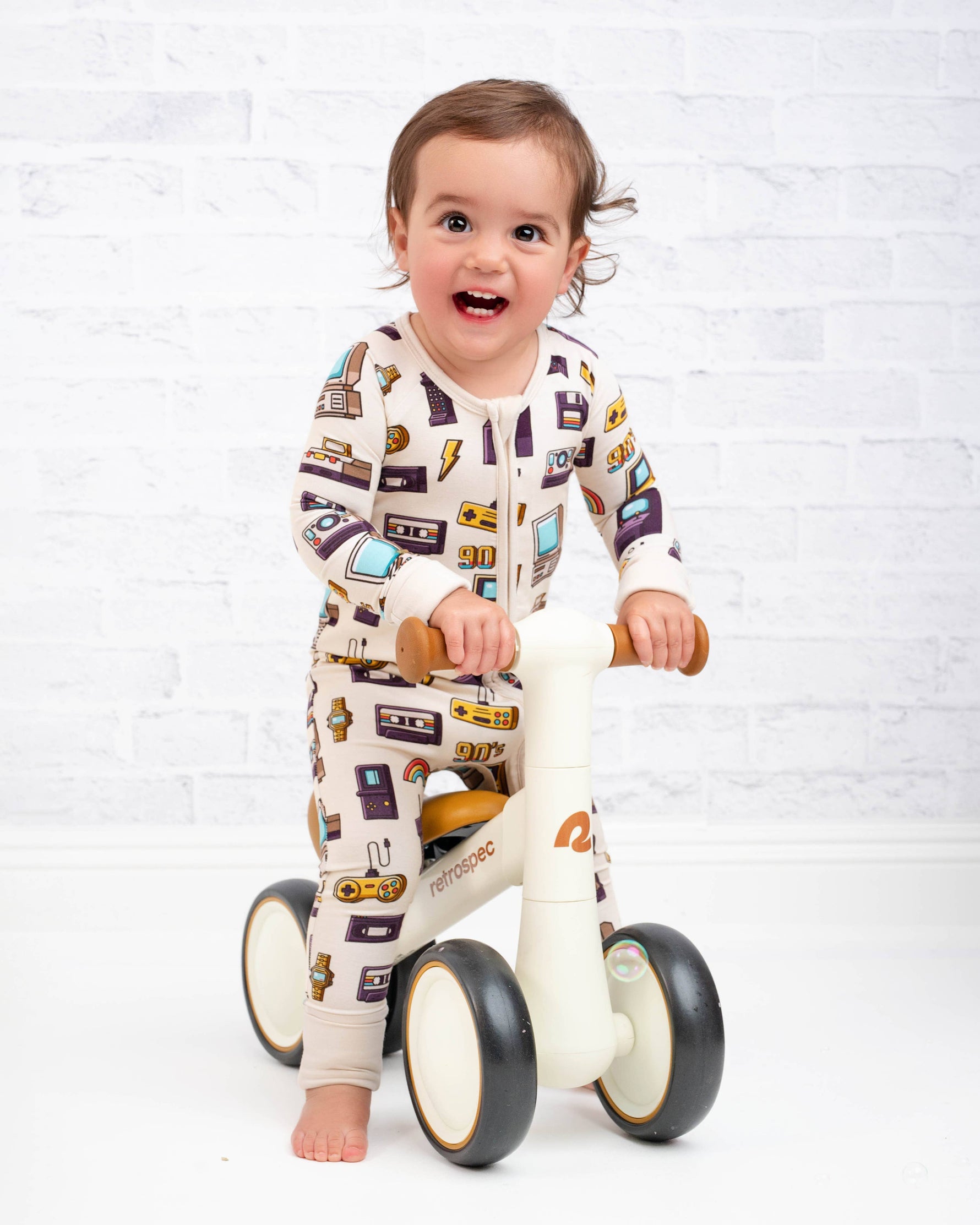90's Retro Baby Bamboo Zipper Romper Pajamas - Savedra James
